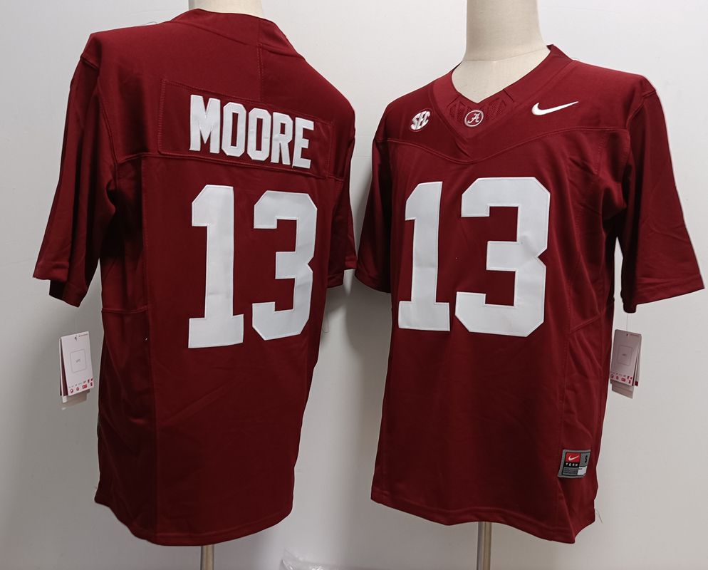 Men Alabama Crimson Tide #13 Moore Red Nike 2025 NCAA Jersey->ncaa teams->NCAA Jersey